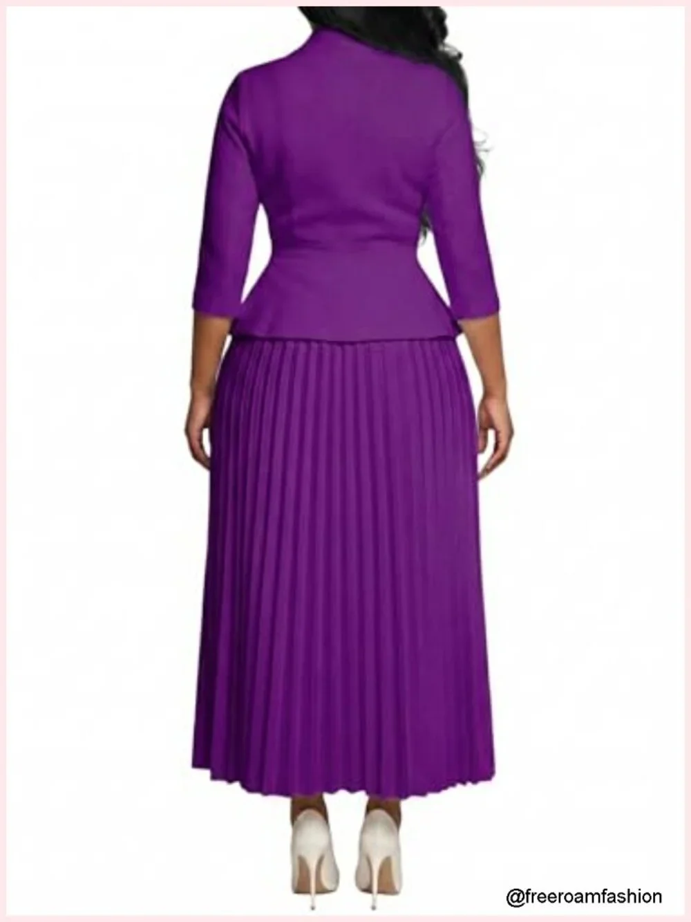 Women 2 Piece Skirt Set 3/4 Sleeve Top Pleated Maxi Skirt Outfit Church Wedding